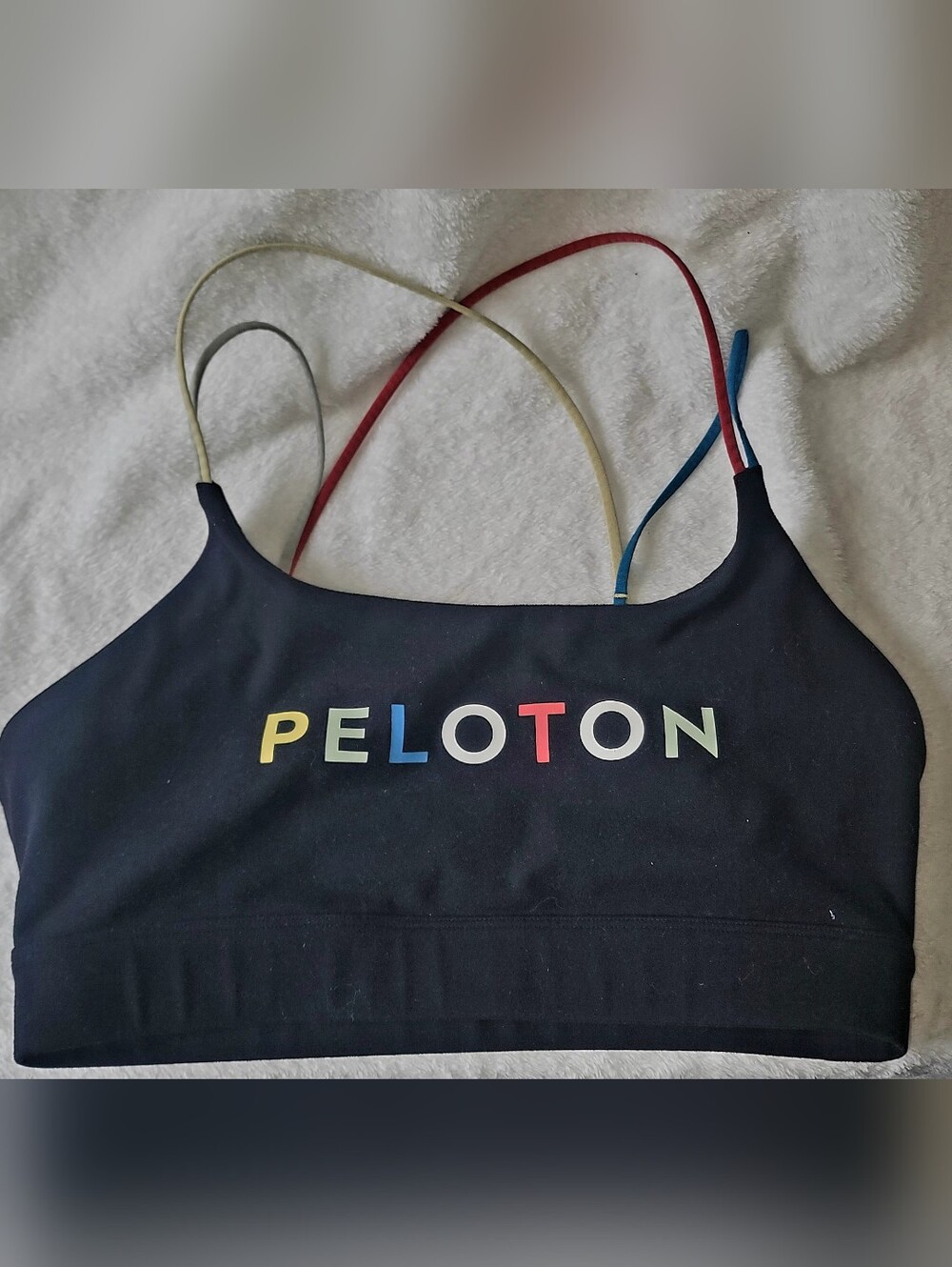Peloton Cadent Strappy Sports Bra Multicolor Straps Logo Spellout Black Medium